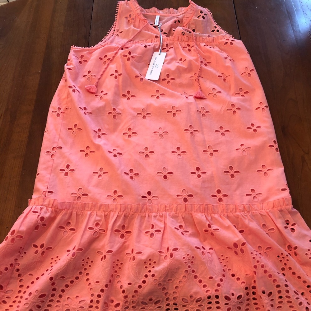 Coral pink scalloped eyelet dress brand new